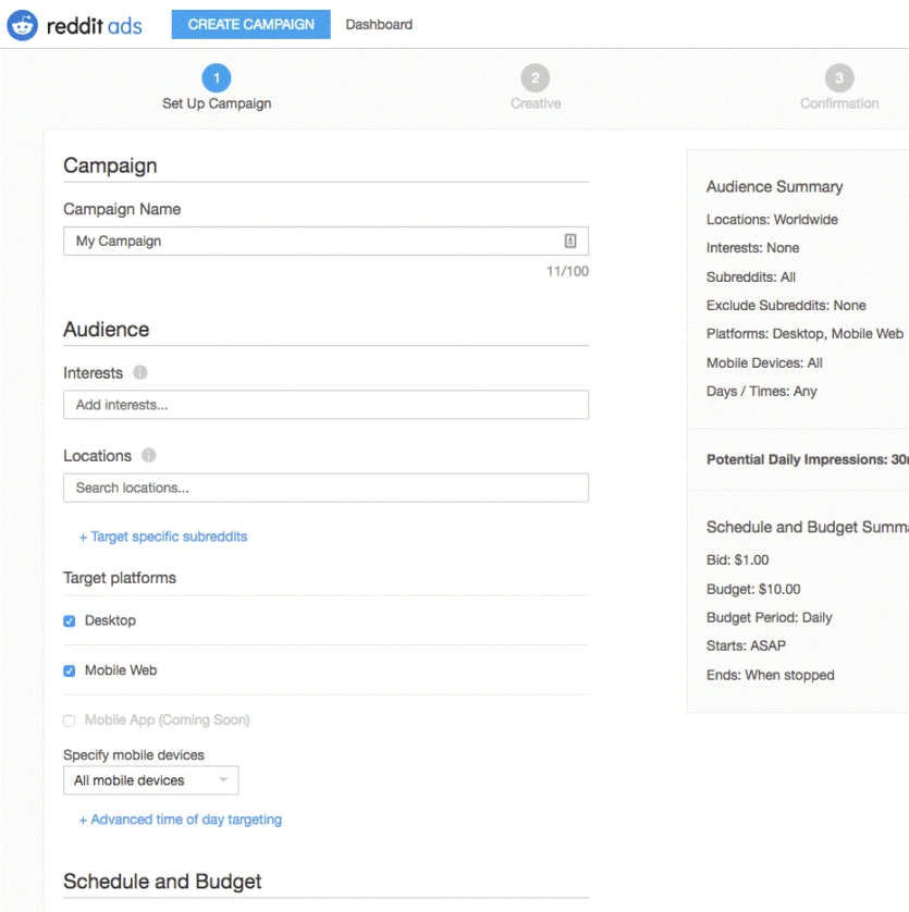 Setting up the campaign